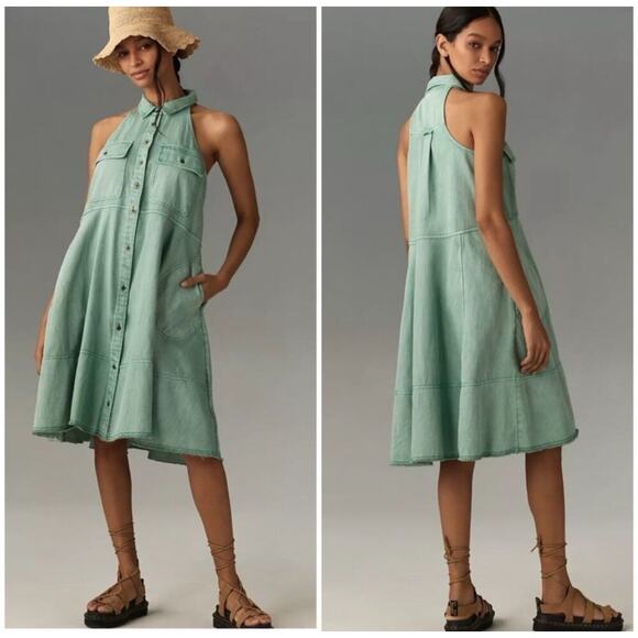 Anthropologie Pilcro Sleeveless Green Halter Swing Midi Dress Small - Picture 1 of 5